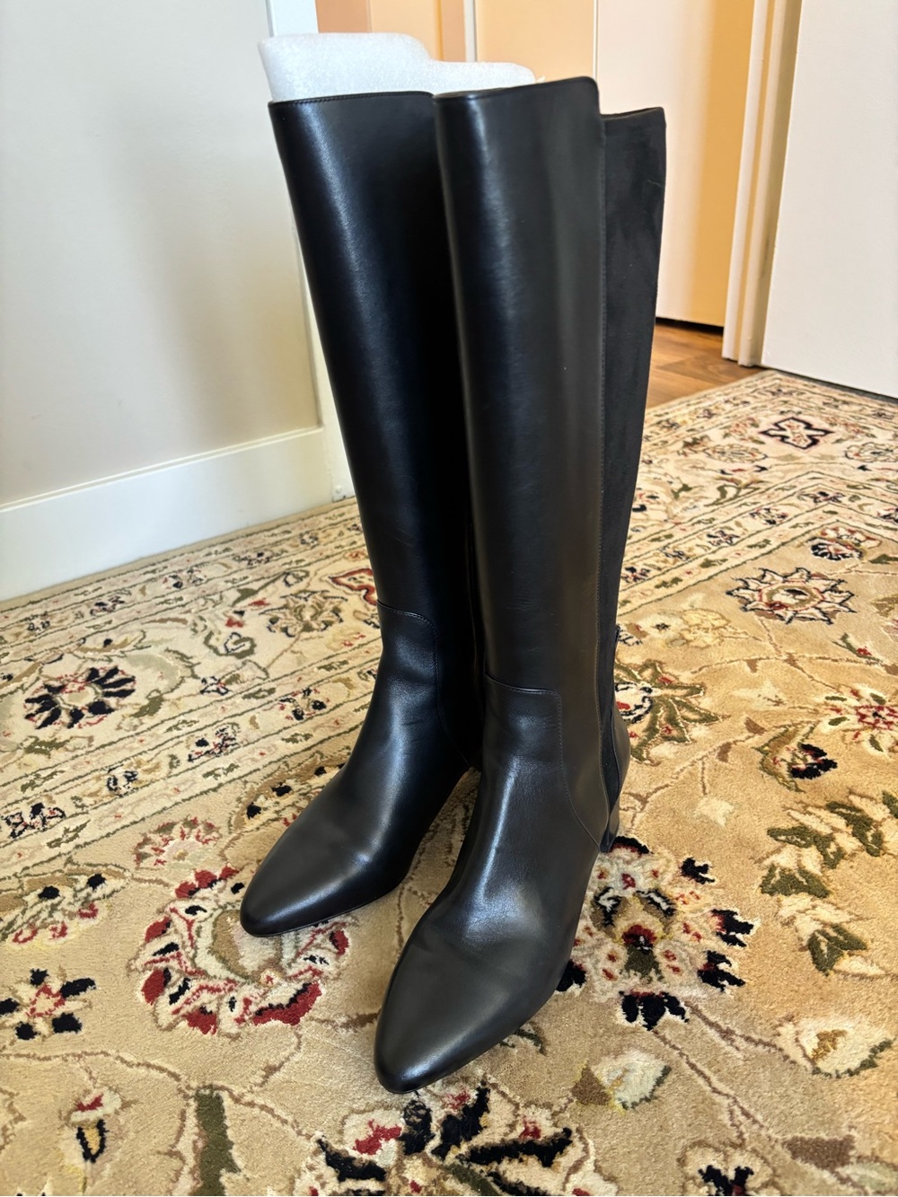 Cole Haan Black Pointed-Toe Knee-High Leather Boots